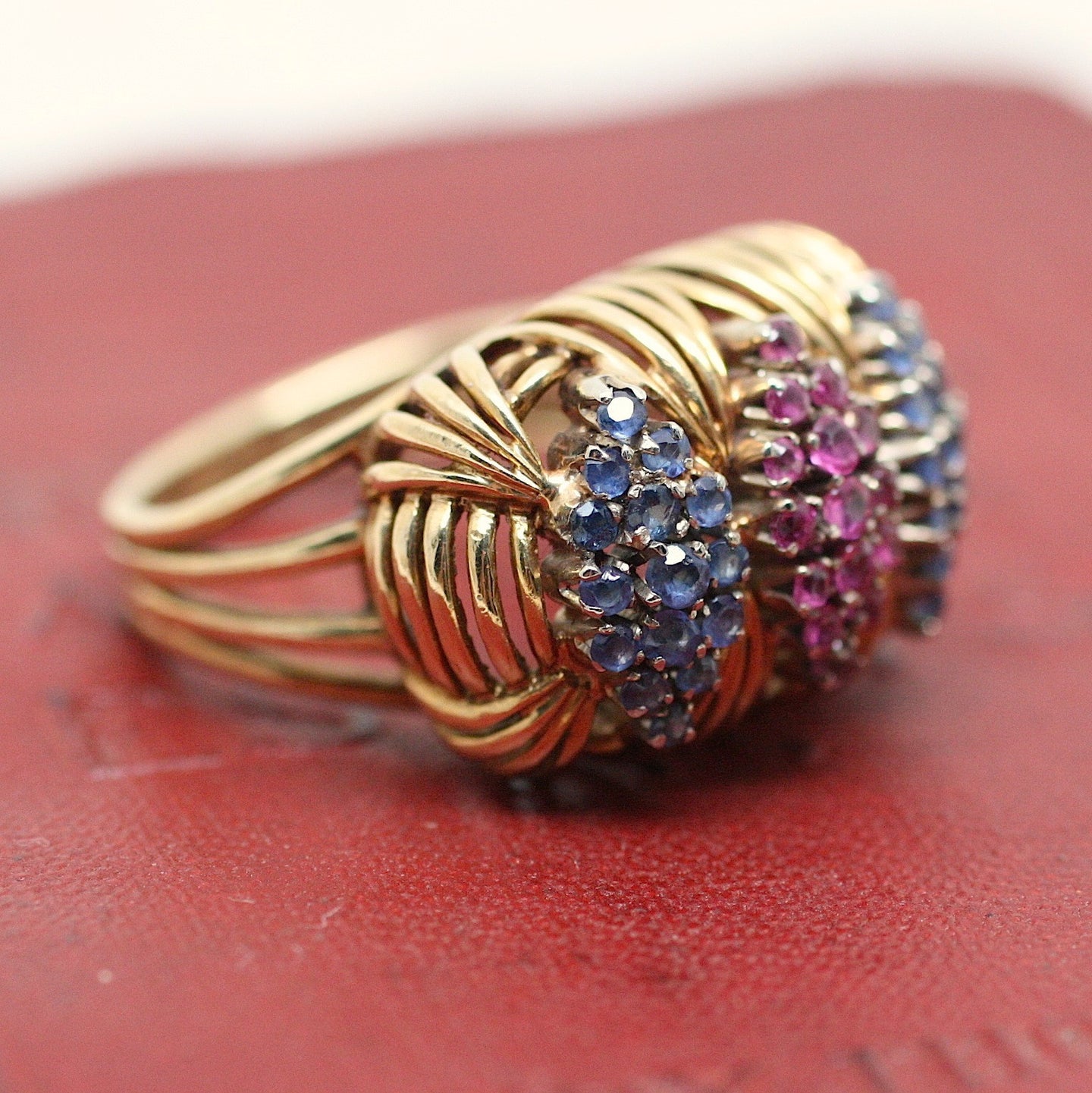 Circa 1930 Handmade 18K Ruby & Burmese Sapphire Ring