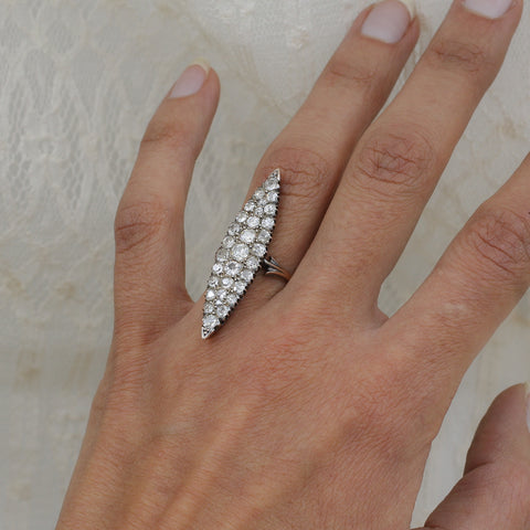 c1880 3.25ct Old Mine Cut Diamond Navette Ring