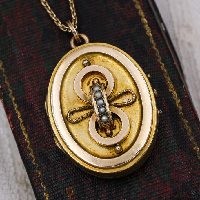 Victorian Gilt Seed Pearl Locket Pendant