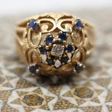 Circa 1950 18K Diamond & Ceylon Sapphire Ring