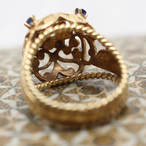 Circa 1950 18K Diamond & Ceylon Sapphire Ring