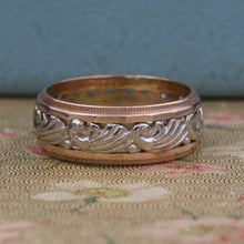 Retro Rose and White Gold Carved Band