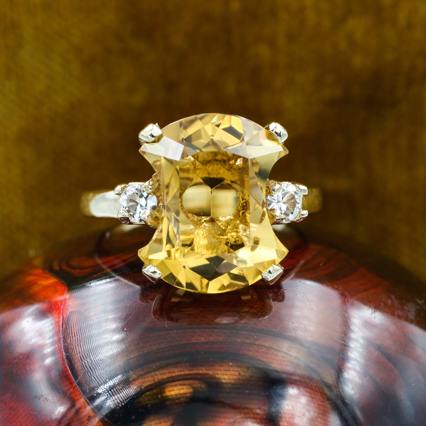 Midcentury Citrine and Spinel Cocktail Ring