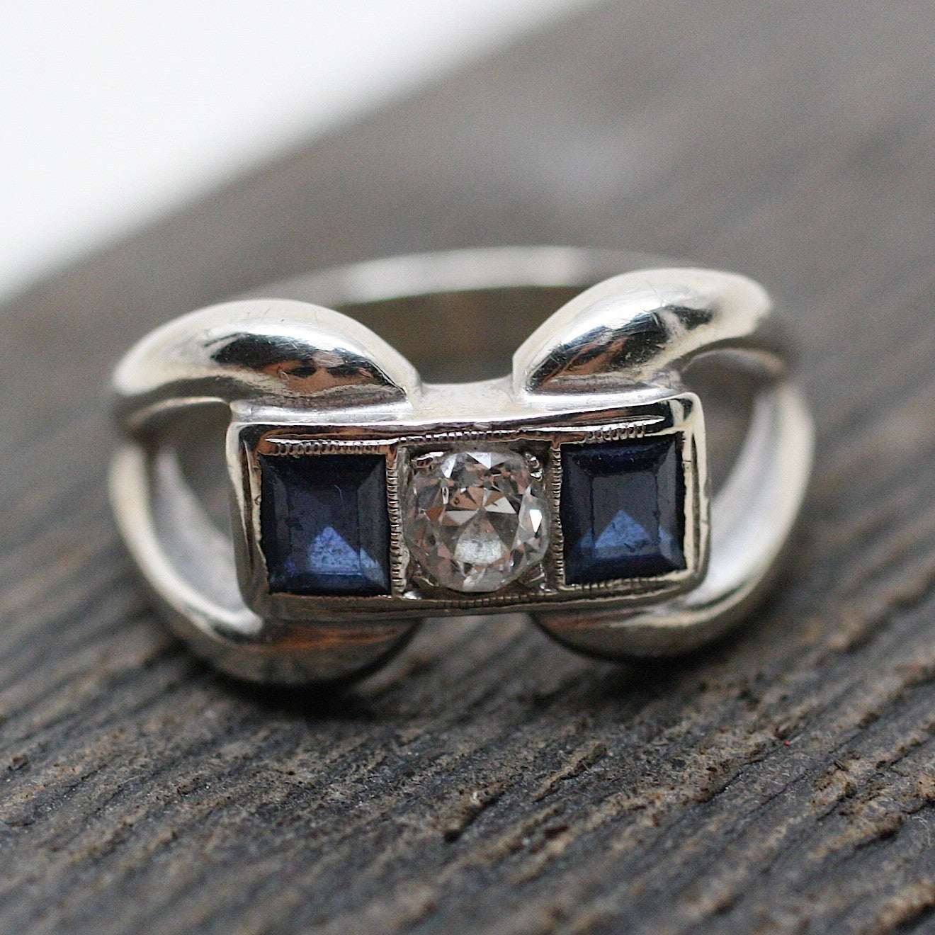 Circa 1900 14K Diamond and Synthetic Sapphire Ring