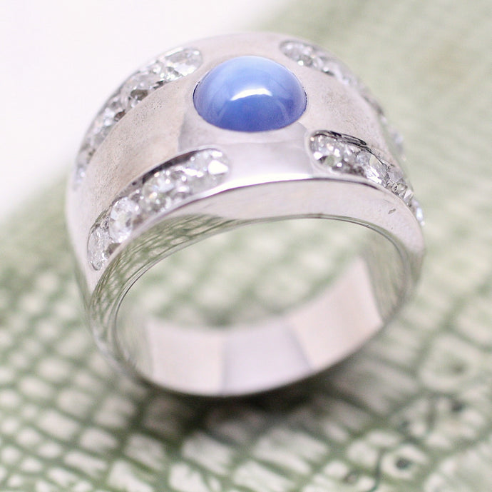 1940's 14K Star Sapphire & Diamond Ring