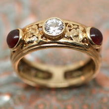 Circa 1930 14K Diamond & Garnet Ring