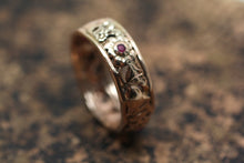 Circa 1930 14K Rose Gold & Ruby Band with Wedding Bells!