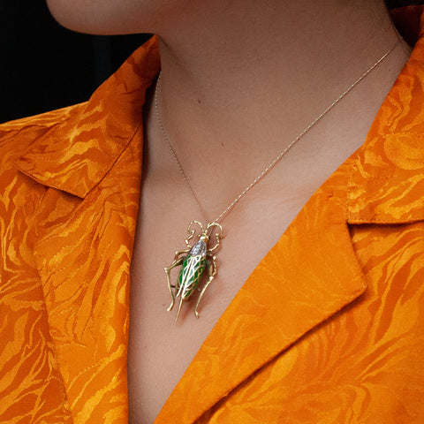 Plique-à-jour Grasshopper Brooch/Pendant c1960