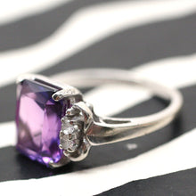 Circa 1950 10K Synthetic Alexandrite & White Sapphire Ring