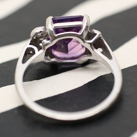 Circa 1950 10K Synthetic Alexandrite & White Sapphire Ring