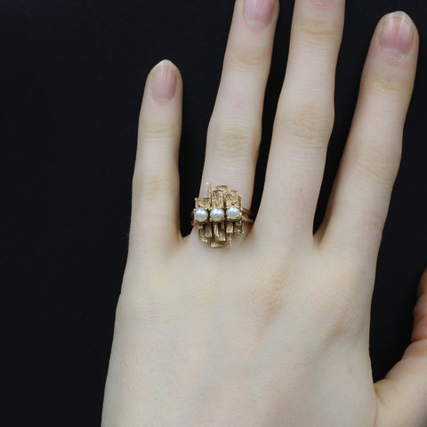 Brutalist Pearl Ring by Birks c1970