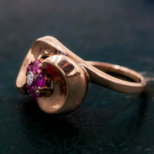 Retro Ruby Flower Cocktail Ring c1940