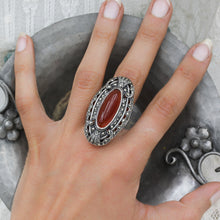 c1930 Sterling Marcasite and Carnelian Statement Ring