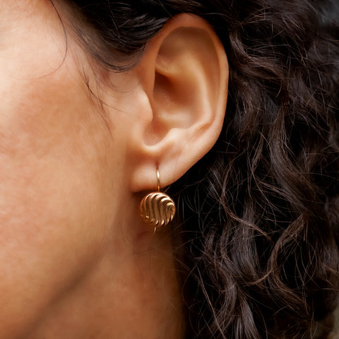 Gold Button Drop Earrings c1970