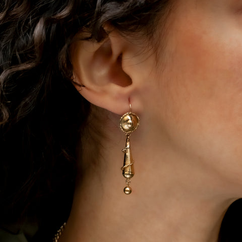 Gold Baton Drop Earrings c1910