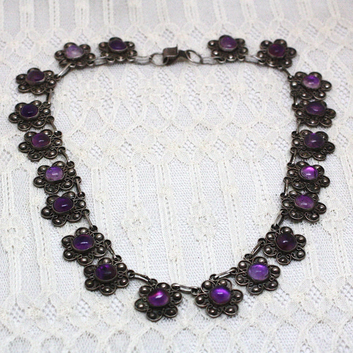 Circa 1940 Sterling & Amethyst Taxco Mexico Necklace