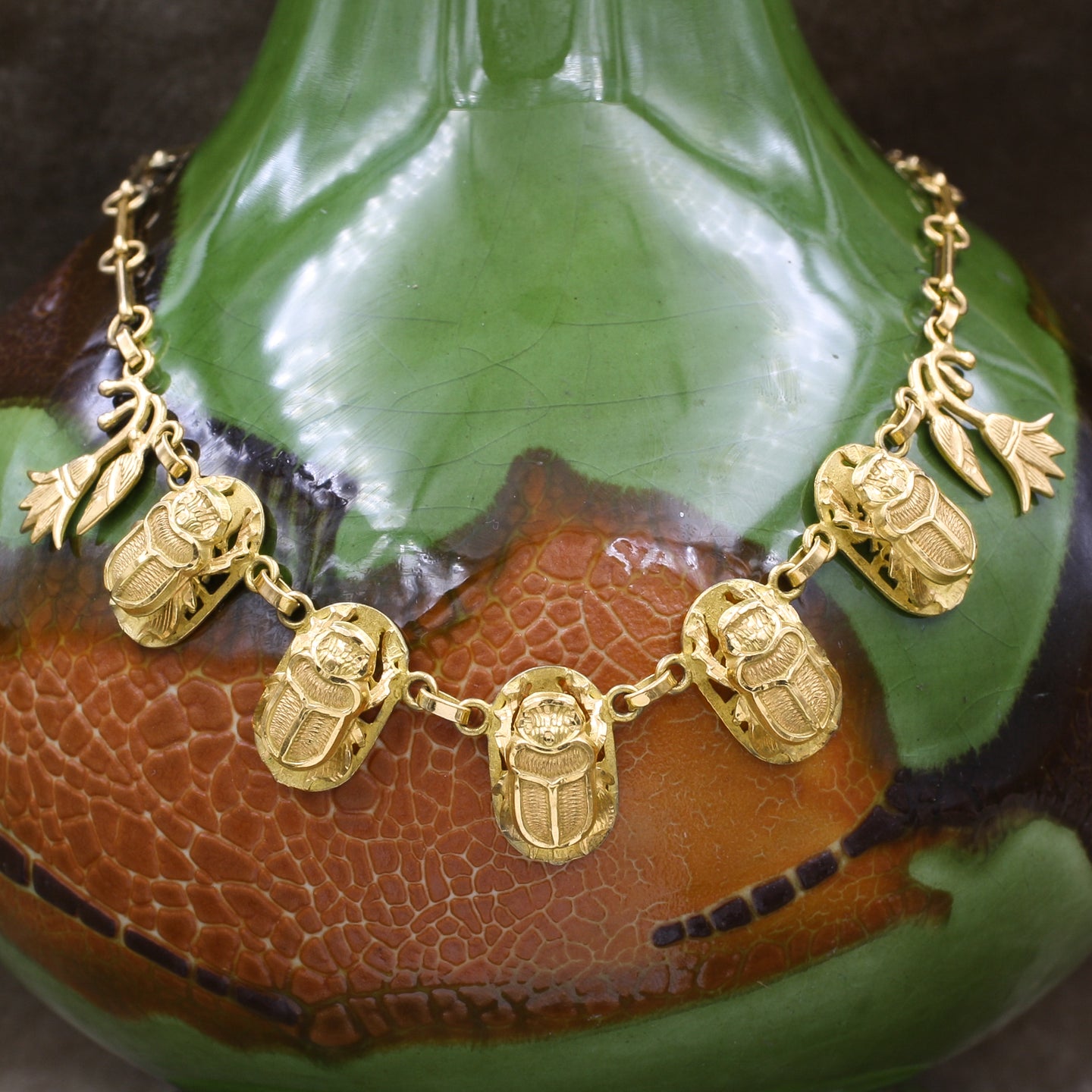 Egyptian 18k Scarab Necklace, 1960s