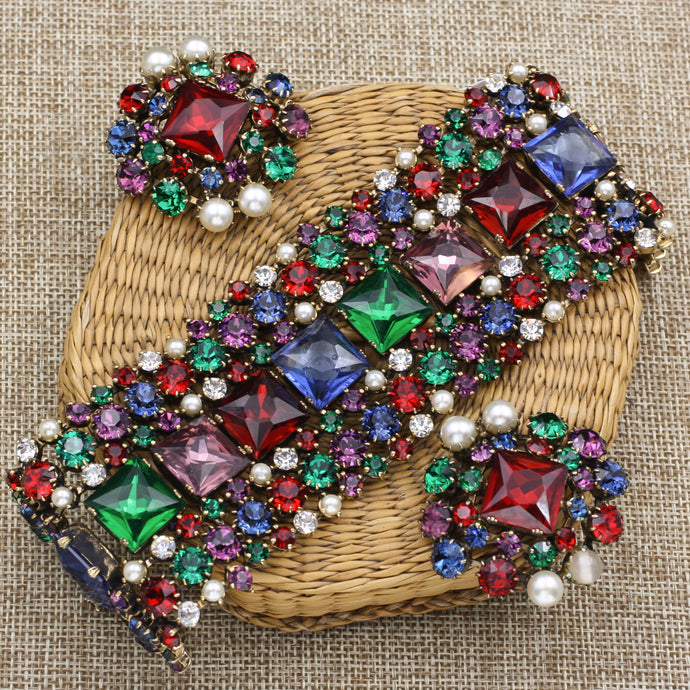 Schreiner Jewel Tone Czech Glass Set c1960