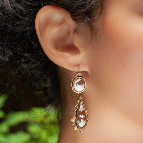 Victorian Scenic Cameo Drop Earrings