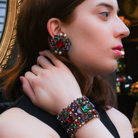 Schreiner Jewel Tone Czech Glass Set c1960