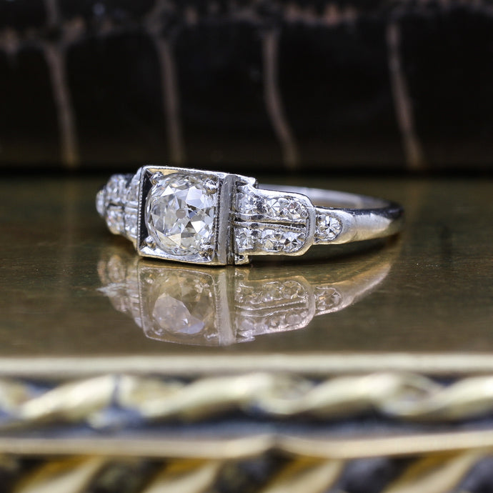 c1900 Handmade Platinum .65ct Old Mine Cut Diamond Ring