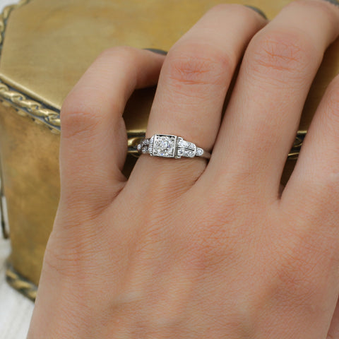 c1900 Handmade Platinum .65ct Old Mine Cut Diamond Ring