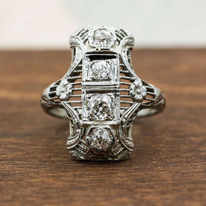 c1900 Art Nouveau Old Mine Cut Diamond Dinner Ring