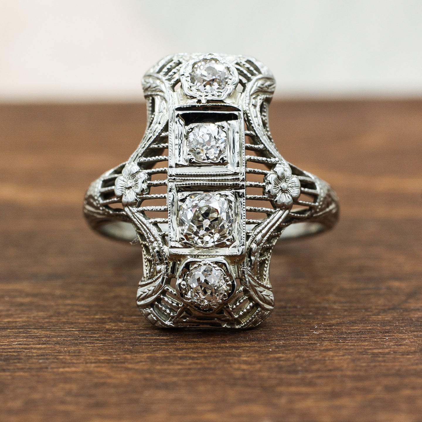 c1900 Art Nouveau Old Mine Cut Diamond Dinner Ring
