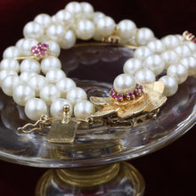 Pearl Bracelet with Ruby and Gold Flowers c1980