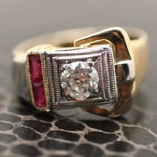 Circa 1930 Deco Ruby Diamond Buckle Ring