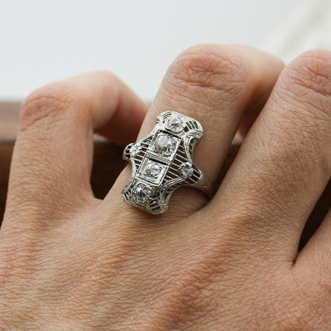 c1900 Art Nouveau Old Mine Cut Diamond Dinner Ring