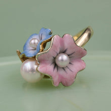 Midcentury Enamel Floral Pearl Ring