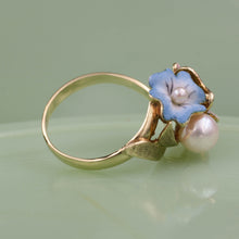 Midcentury Enamel Floral Pearl Ring