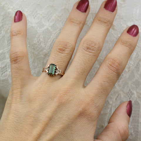 c1880 Green Tourmaline Rose Gold Ring