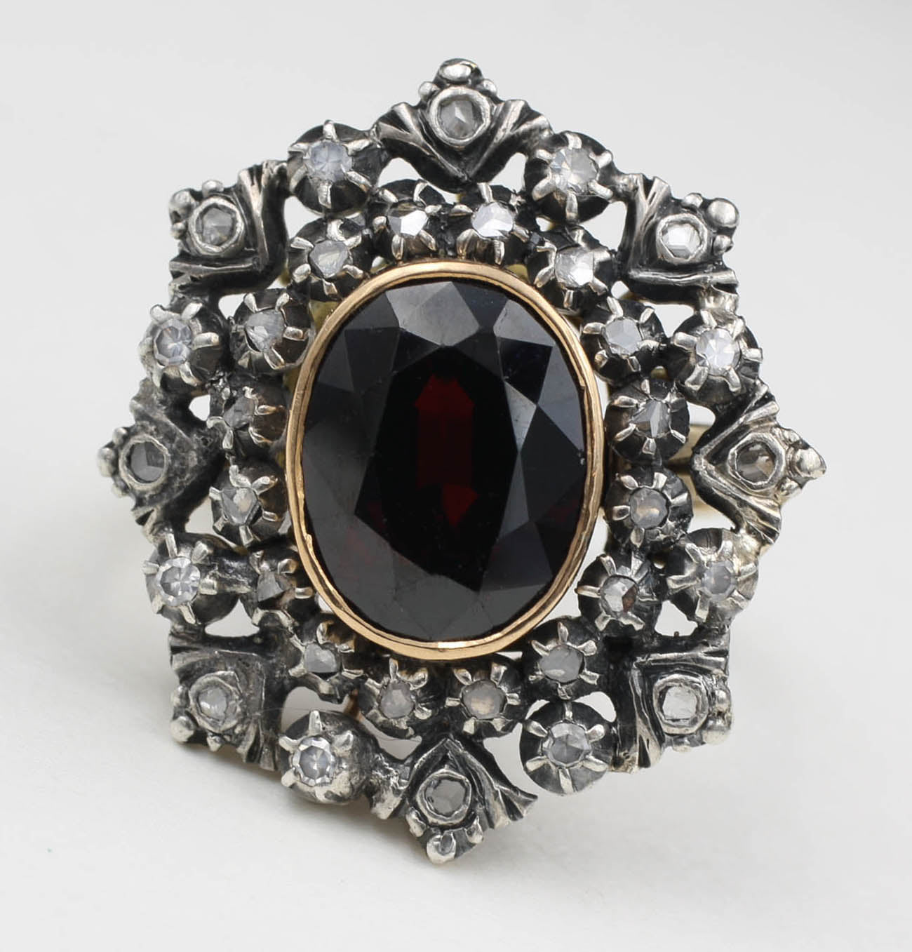 Georgian Revival Garnet and Diamond Ring c1930