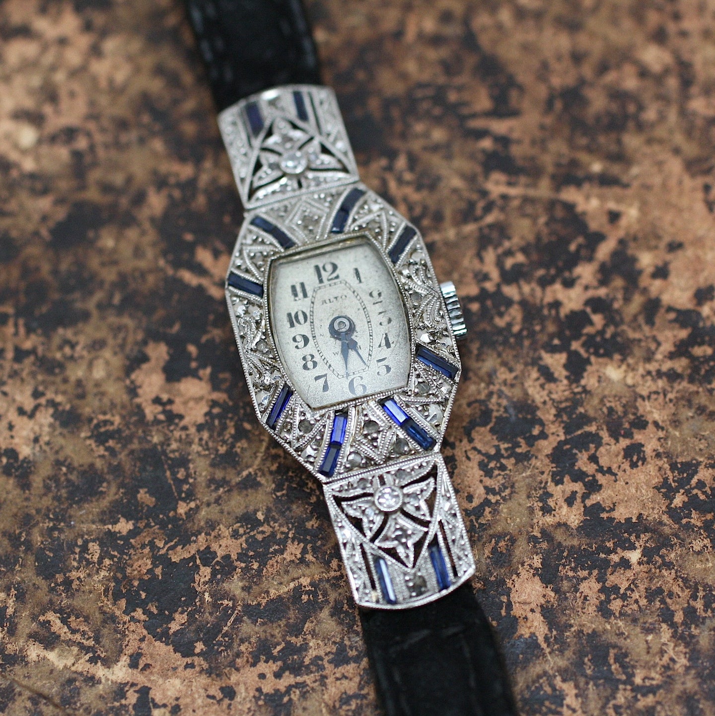 Circa 1920 18K, Diamond & Synth. Sapphire Watch