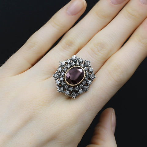 Georgian Revival Garnet and Diamond Ring c1930