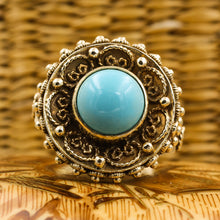Turquoise Statement Ring in Cannetille Gold, 1930s