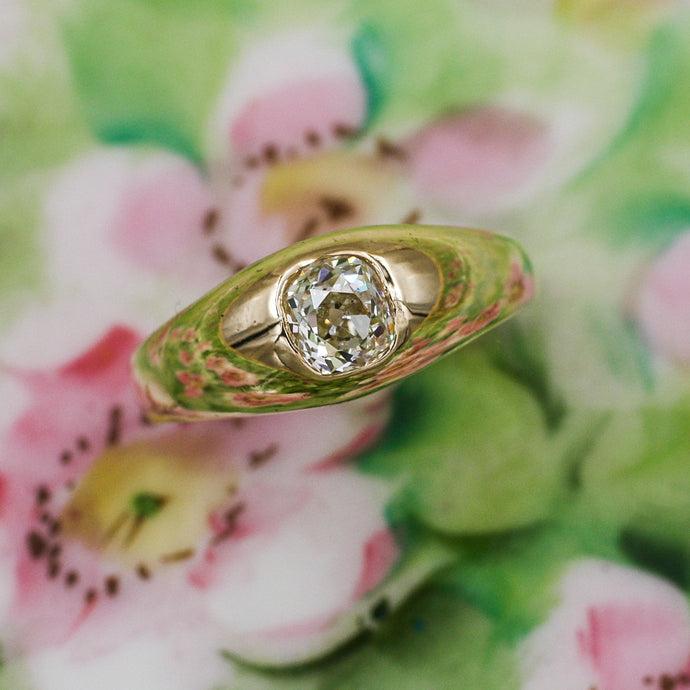 c1900 Old Mine Cut Diamond Gypsy Solitaire Ring