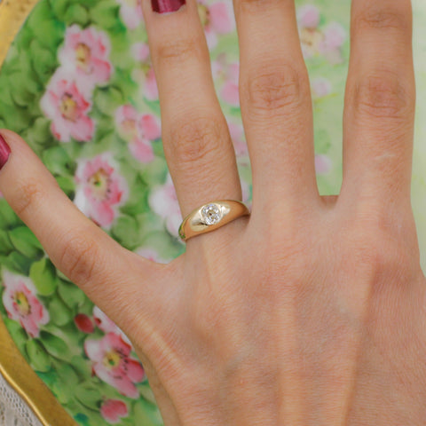 c1900 Old Mine Cut Diamond Gypsy Solitaire Ring