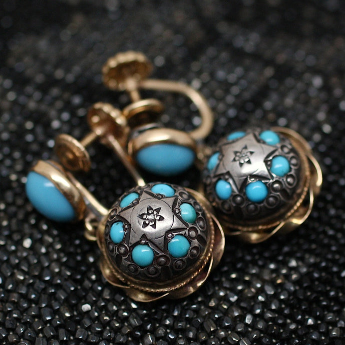 Circa 1850 18K & Silver Persian Turquoise Earrings