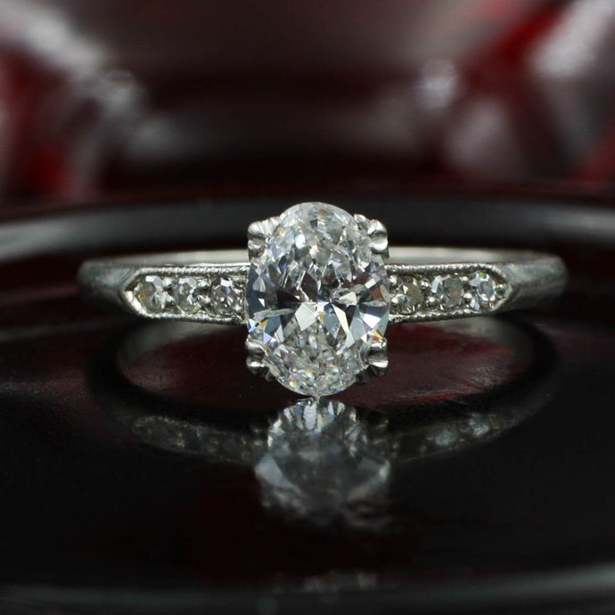1940s Oval Cut Diamond Platinum Ring