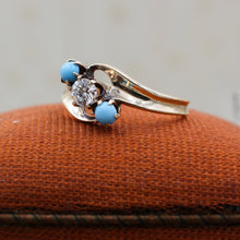 c1930 Transitional Cut Diamond and Persian Turquoise Ring