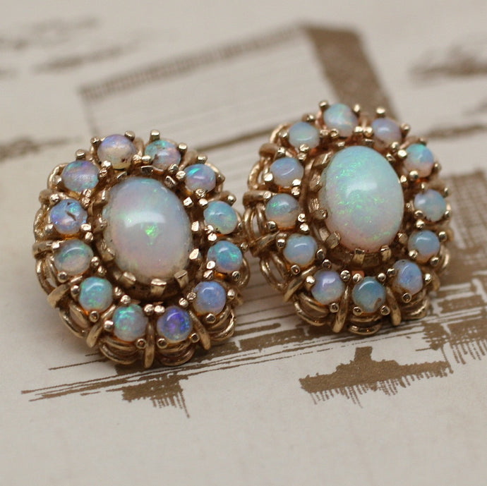 Circa 1930s - 1950s 14K Opal Earrings