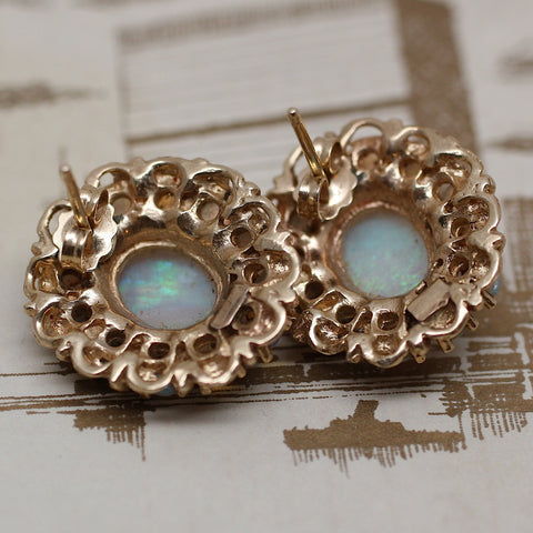 Circa 1930s - 1950s 14K Opal Earrings