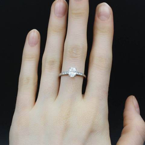 1940s Oval Cut Diamond Platinum Ring