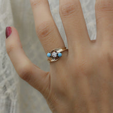 c1930 Transitional Cut Diamond and Persian Turquoise Ring