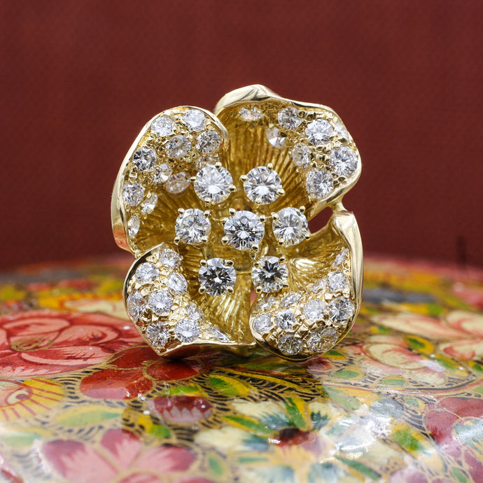 c1980 18k Handmade 4 Carat Fine Diamond Ring