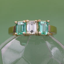 Emerald Cut Diamond and Russian Emerald Ring