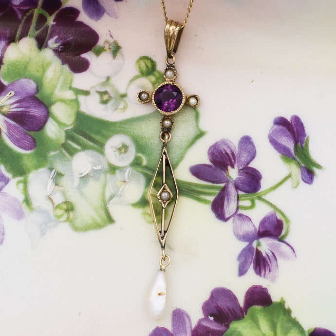 c1900 10k Amethyst Lavaliere Pendant